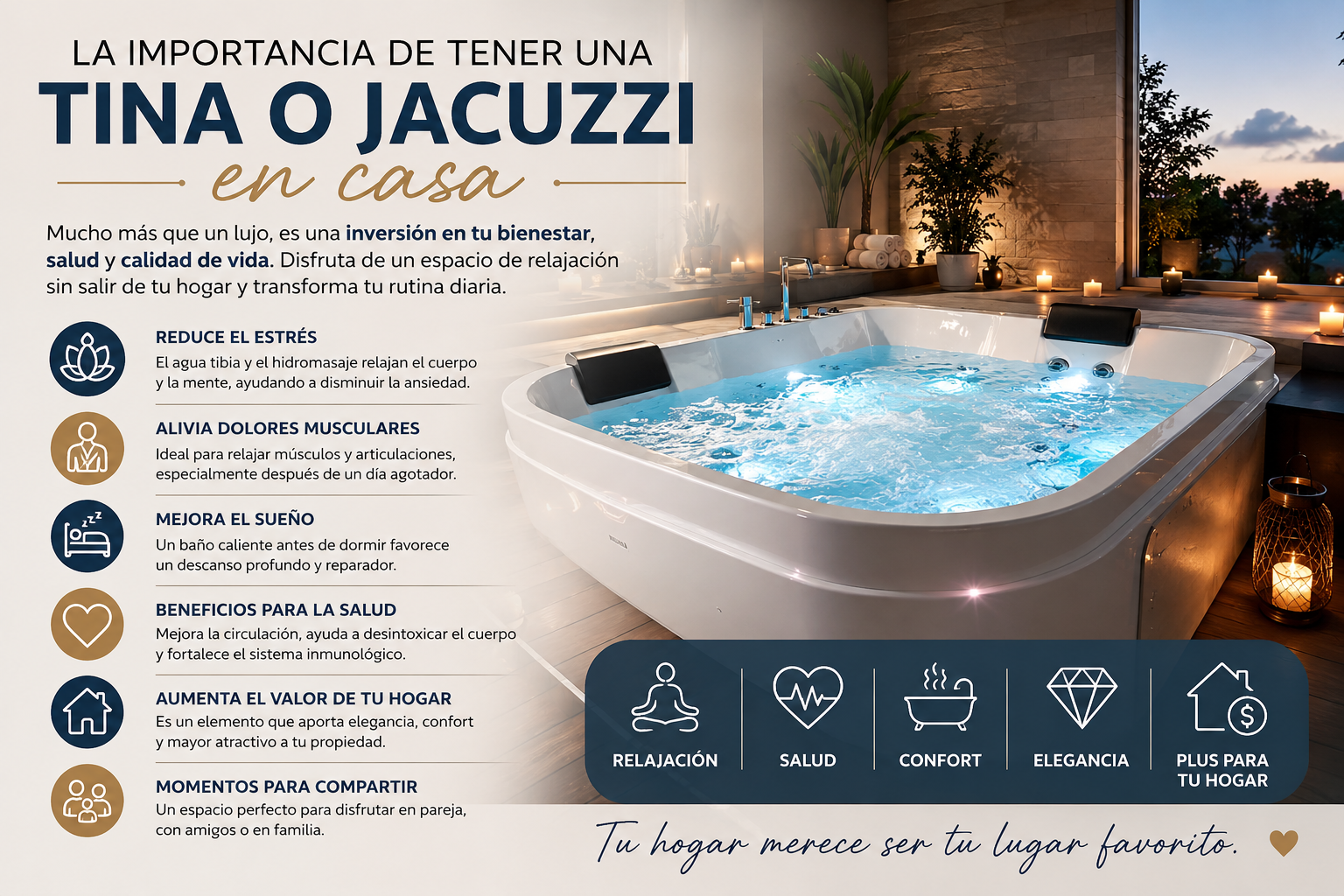 En este momento estás viendo La importancia de tener una tina o un jacuzzi en casa: bienestar, confort y calidad de vida
